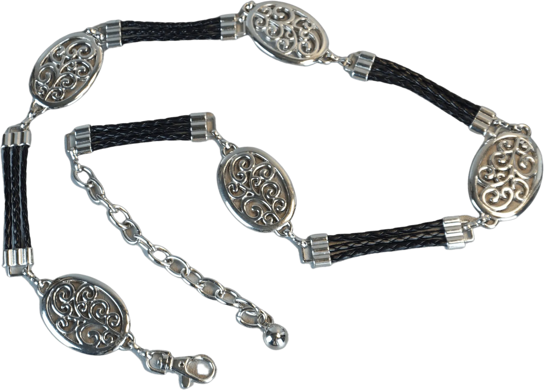 00's Silvertone Metal Filigree Chain Belt
