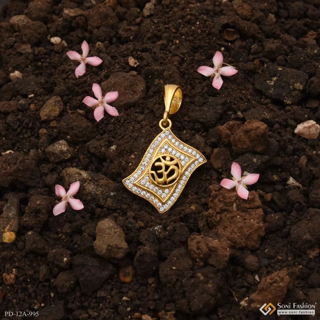 1 Gram Gold Forming Om With Diamond Fashionable Design Pendant For Men - Style A995