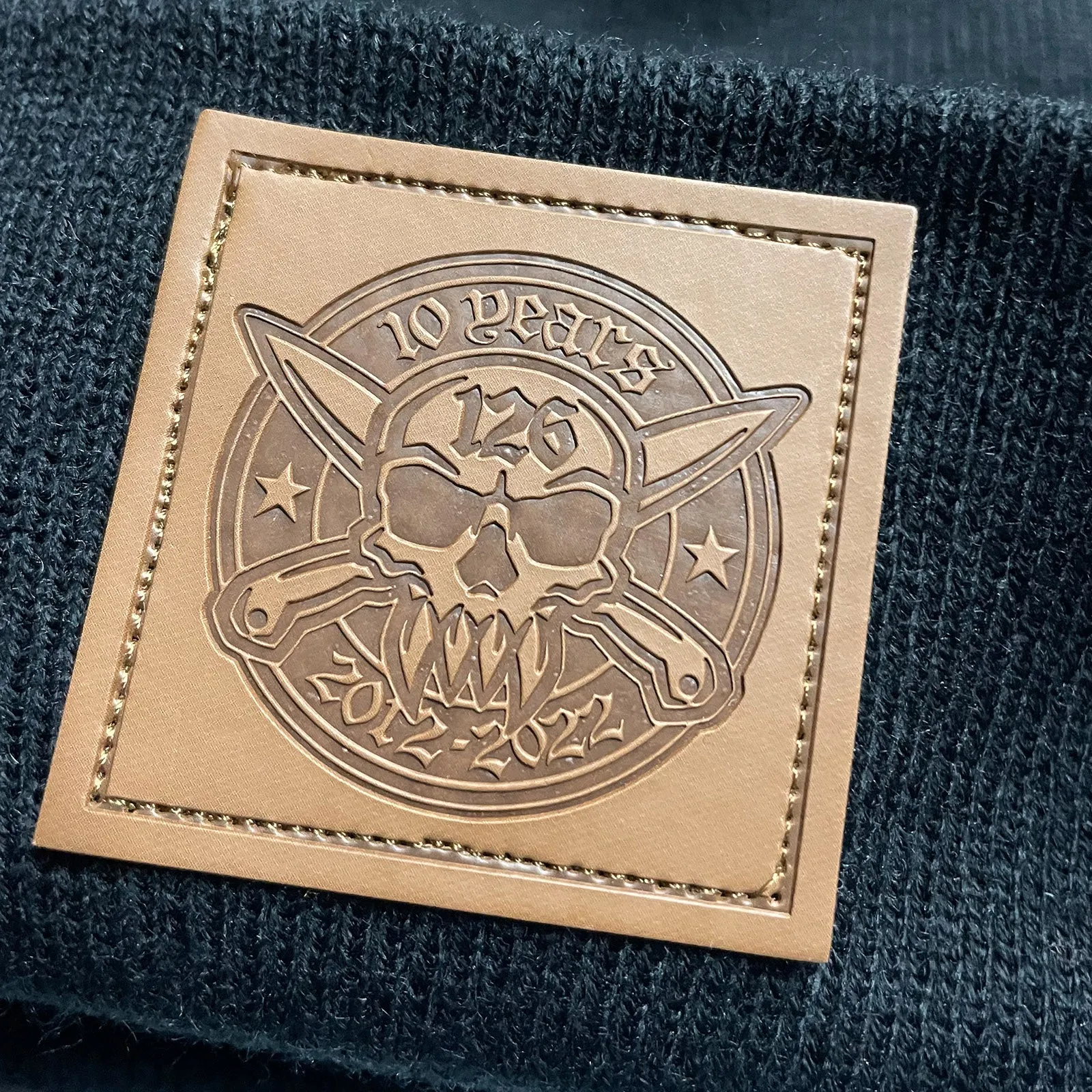 10 Year Anniversary Eco Leather Patch Beanie  (Black)