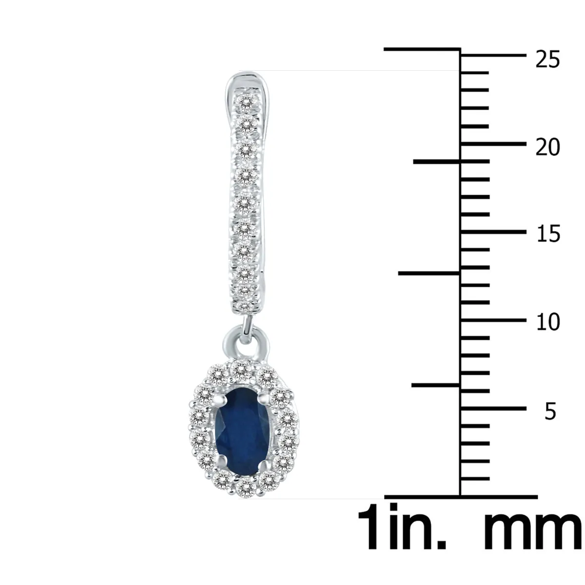 1/2 Carat Oval Sapphire And Diamond Halo Dangle Earrings In 10K White Gold