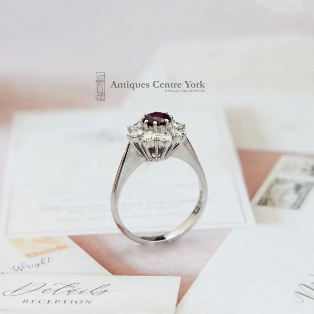1970's 18ct White Gold Ruby & Diamond Cluster Ring