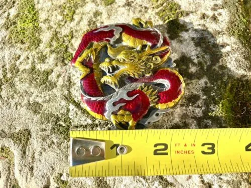 1984 Bergamot Brass Works USA Belt Buckle Red & Gold Dragon 3x2 1/2" L-149