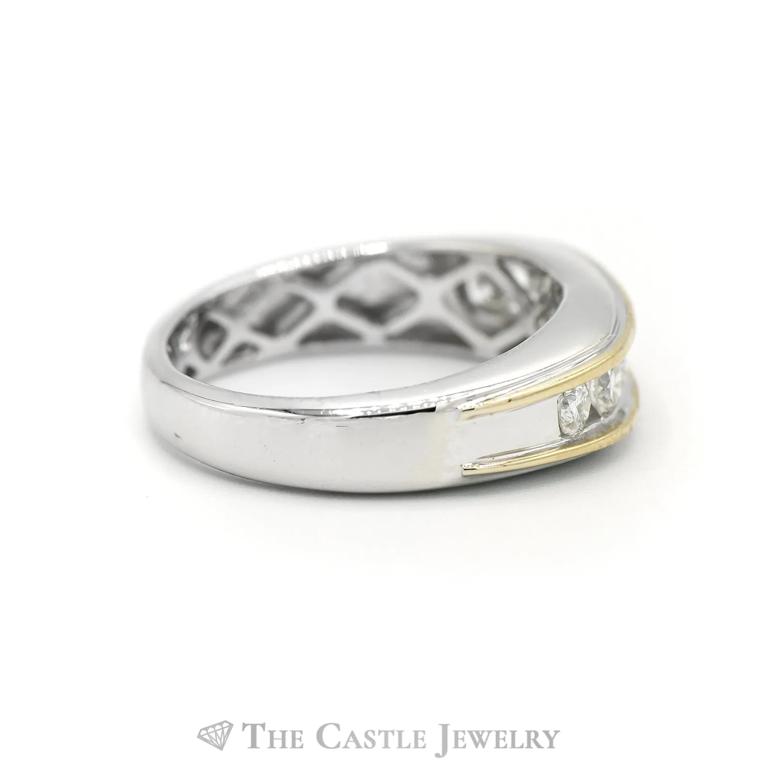 1cttw 7 Round Diamond Men's Band in Two Tone 14k White & Yellow Gold