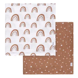 2-Pack Baby Neutral Boho Rainbow Muslin Blankets