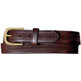 Mens Oil Tan Embossed Brown Belt with Stitching - Style 29707