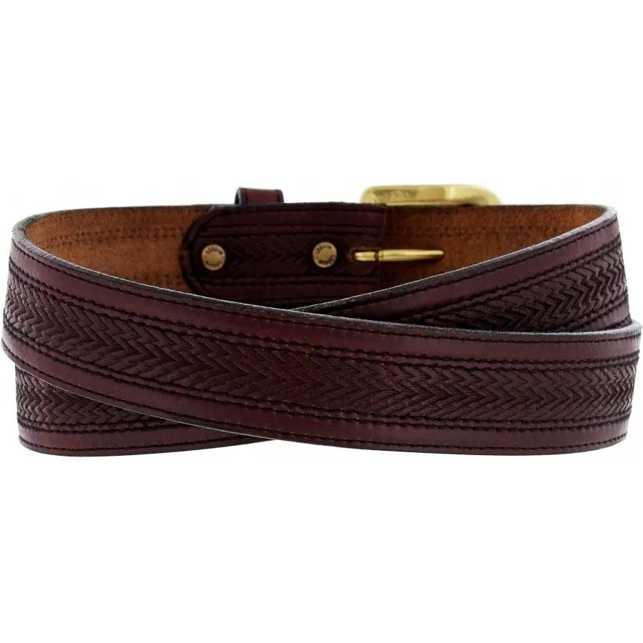 Mens Oil Tan Embossed Brown Belt with Stitching - Style 29707