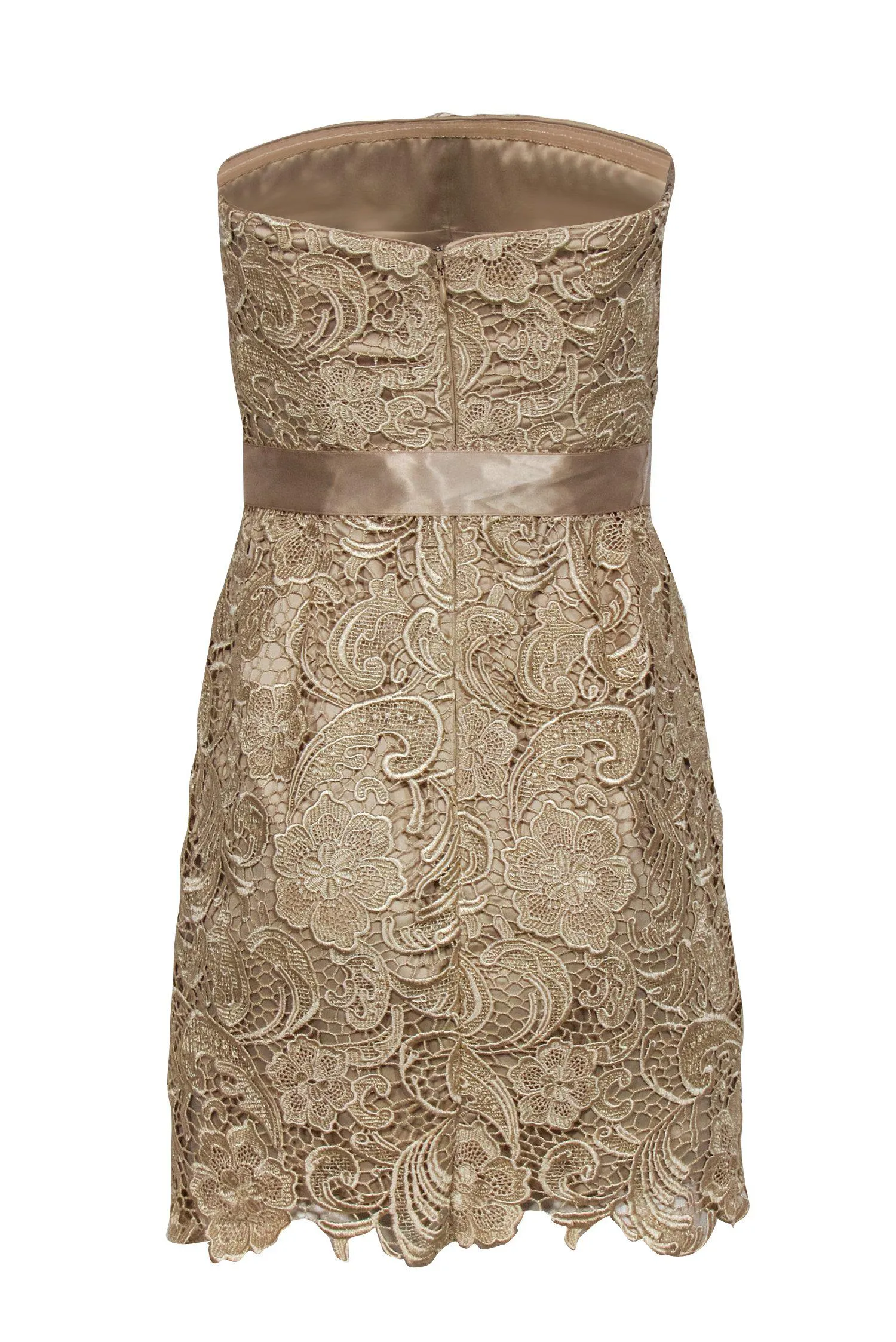 Adrianna Papell - Golden Champagne Strapless Lace Cocktail Dress Sz 4