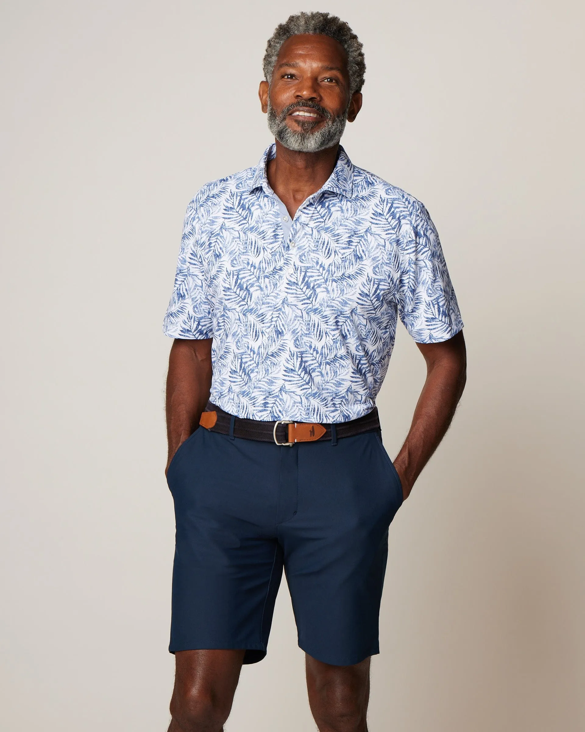 Aiken Printed Mesh Performance Polo- Lake