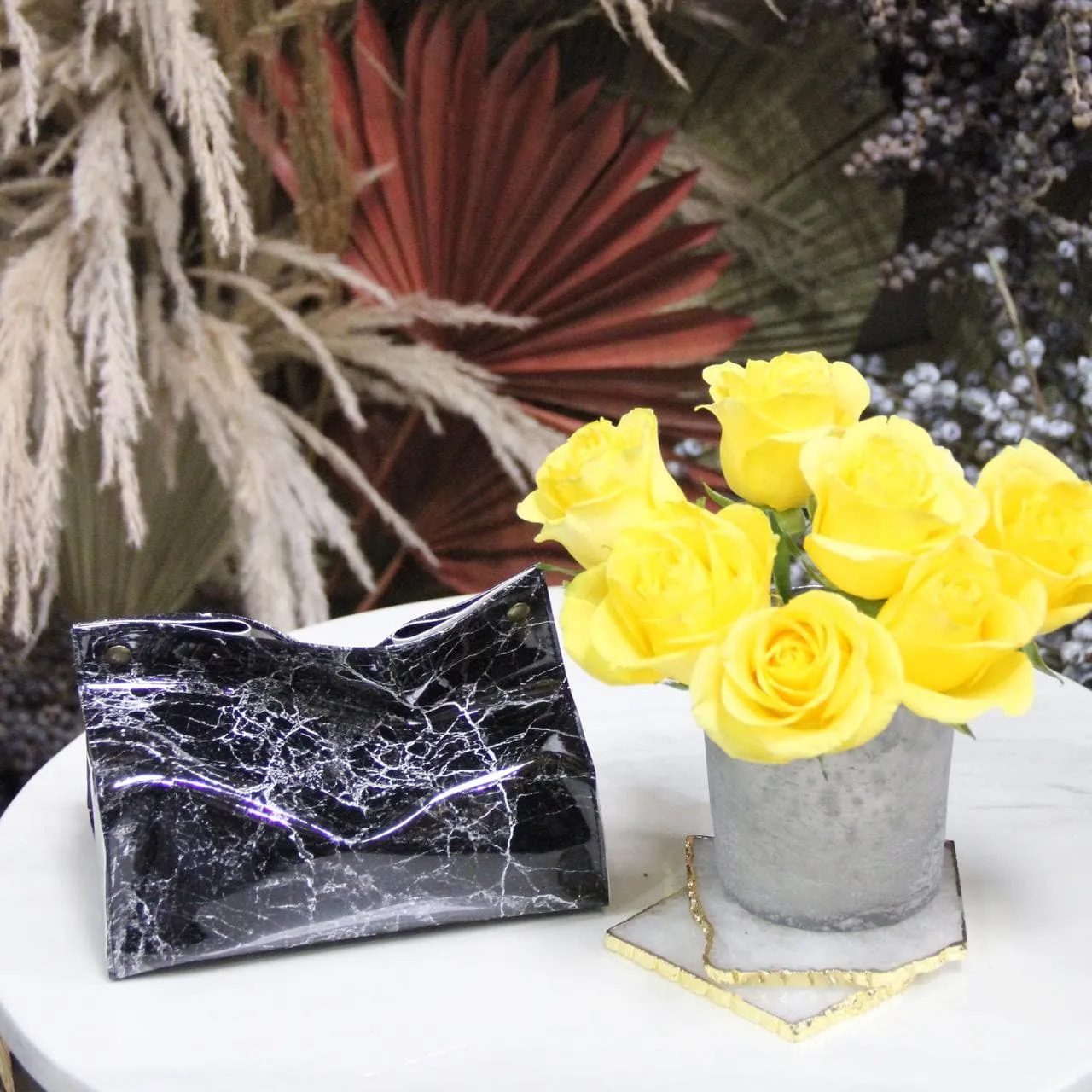 Aish Home Marble Print Tissue Box Black and White - A035