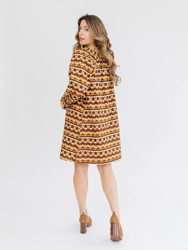 Alexis Long Sleeve Mini Dress - Circle Stripe Desert