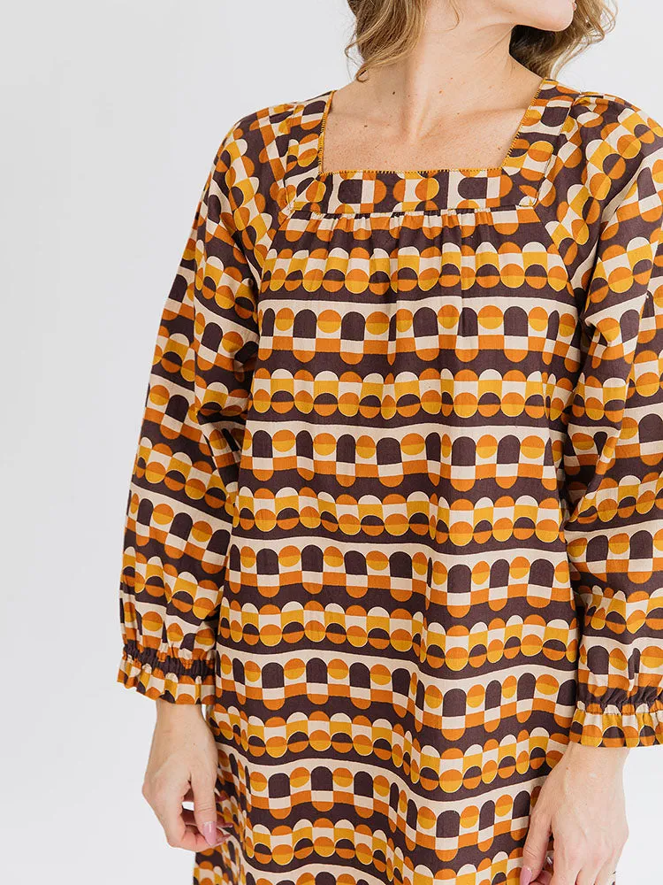 Alexis Long Sleeve Mini Dress - Circle Stripe Desert