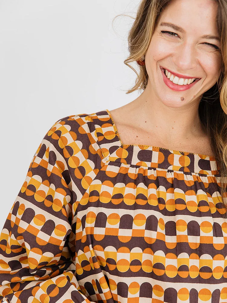 Alexis Long Sleeve Mini Dress - Circle Stripe Desert