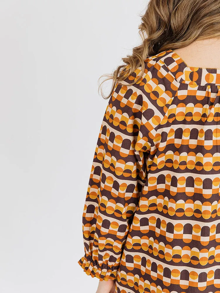 Alexis Long Sleeve Mini Dress - Circle Stripe Desert
