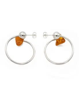 Amber Orb: Dark Large Silver Hoops