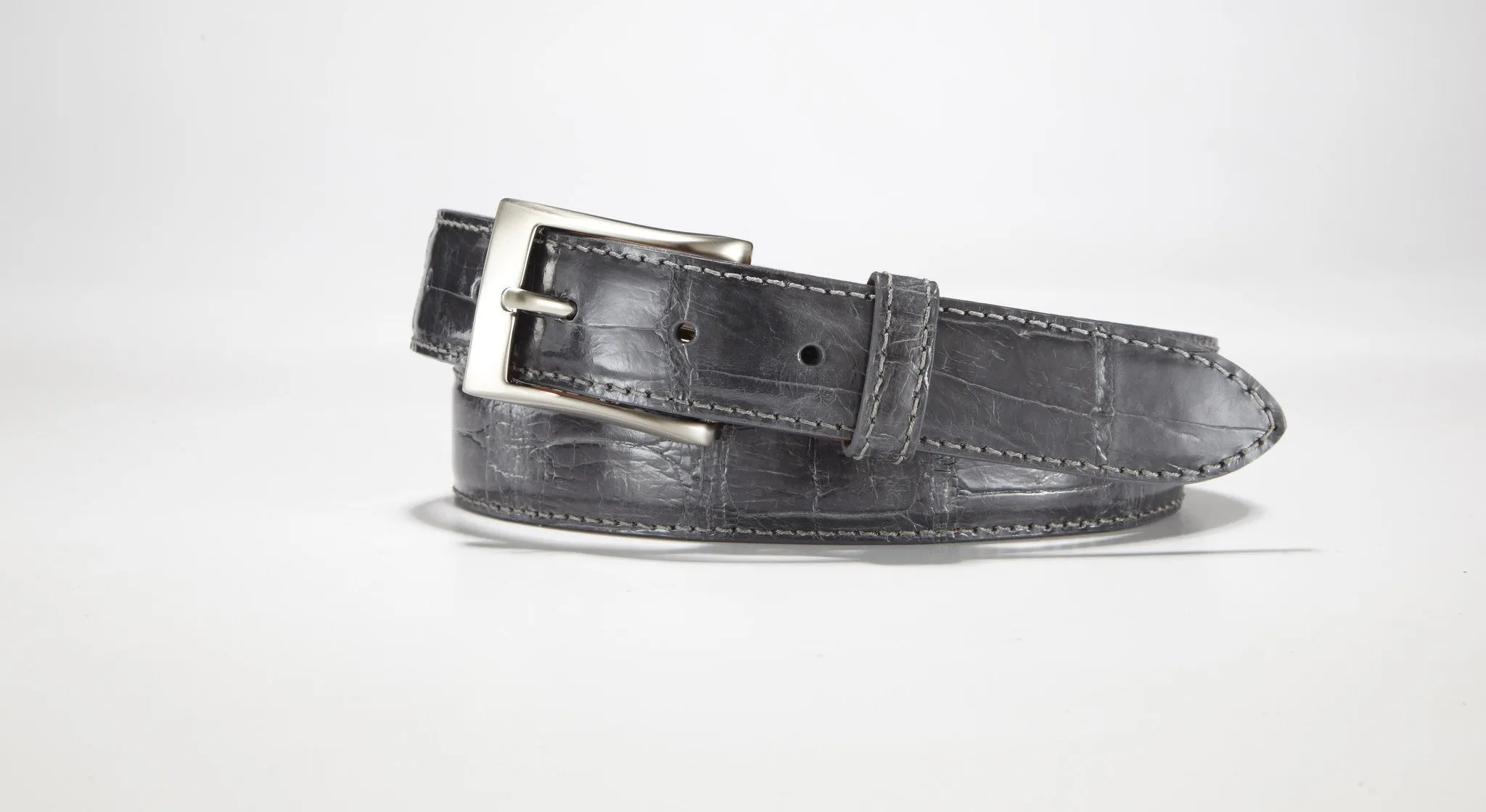 American Alligator Belt - Glossy 1 1/4" - 32mm (Grey)