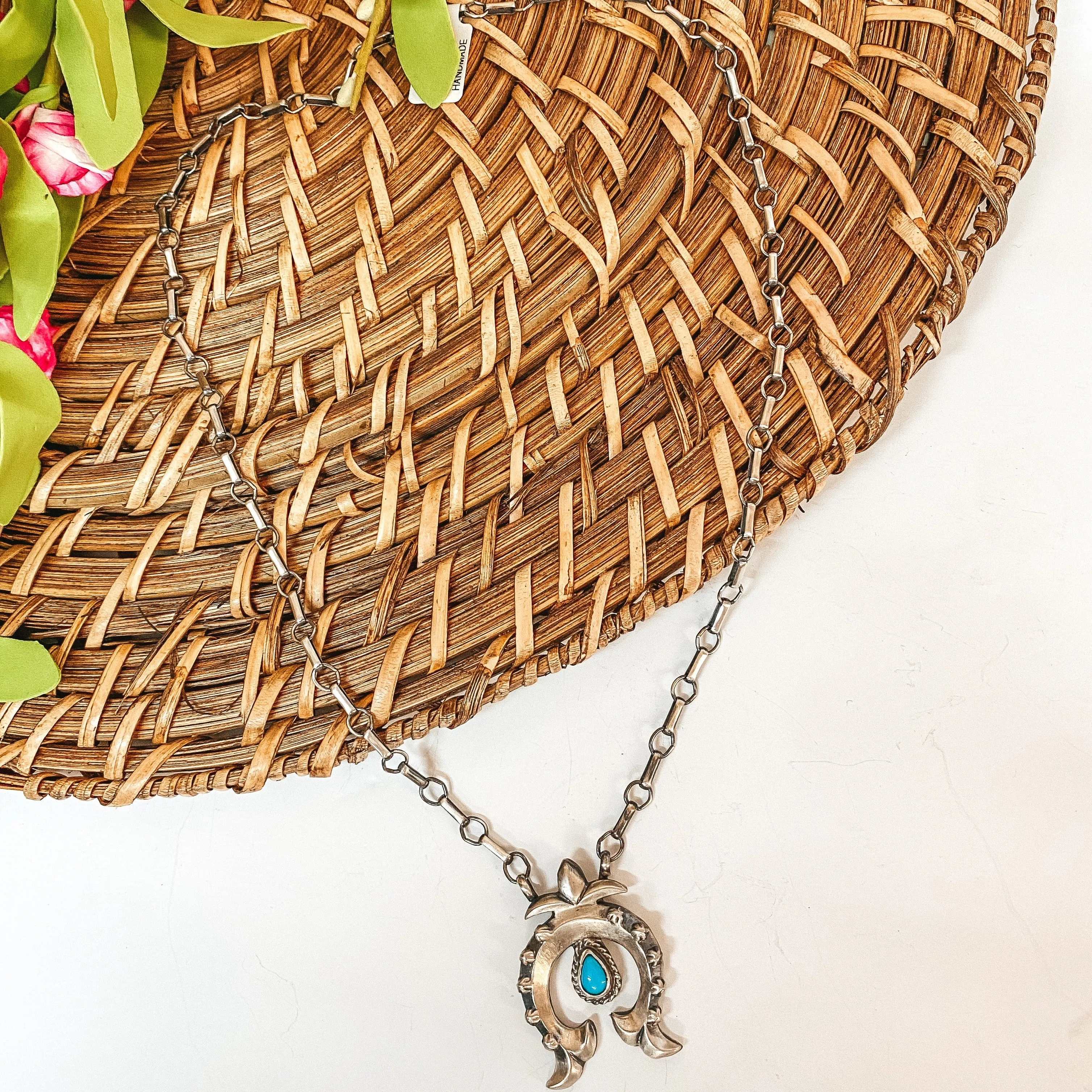 Annie Spencer | Navajo Handmade Sterling Silver Chain Necklace with Naja Pendant with Turquoise Stud