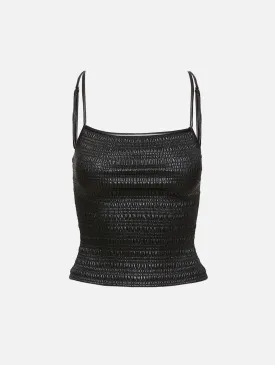 Arenda Smocked Faux Leather Top