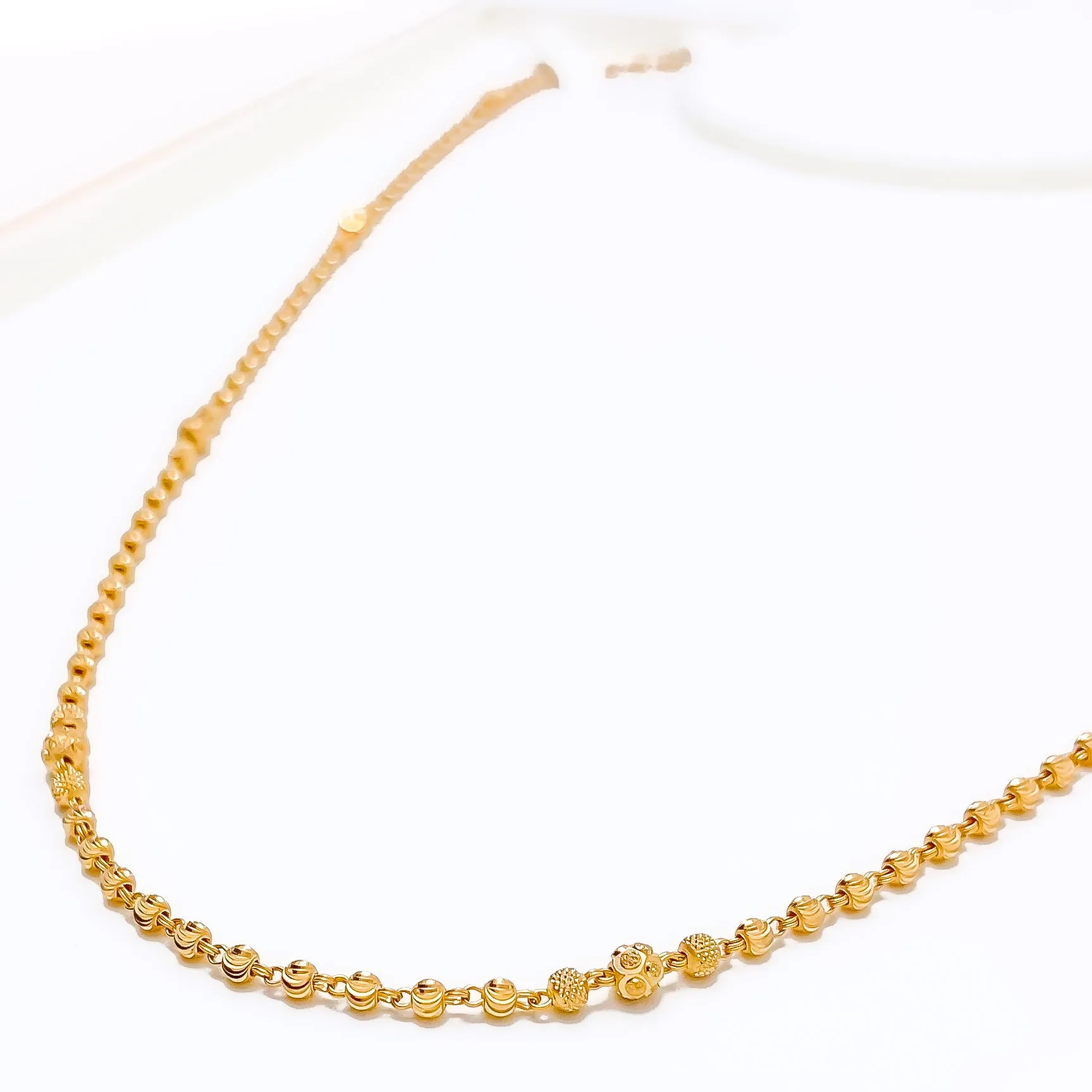 Attractive Slender Beaded 22k Gold Chain  - 26"