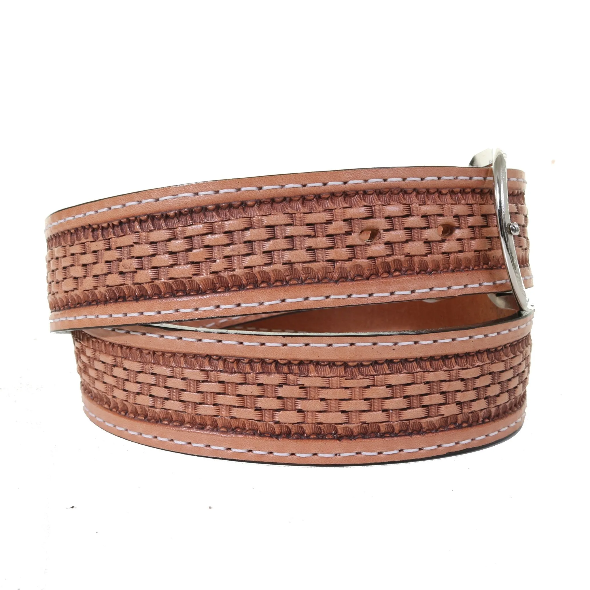 B619 - Natural Basket Weave Tooled Belt