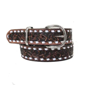 B708A - Brown Vintage Tooled Belt