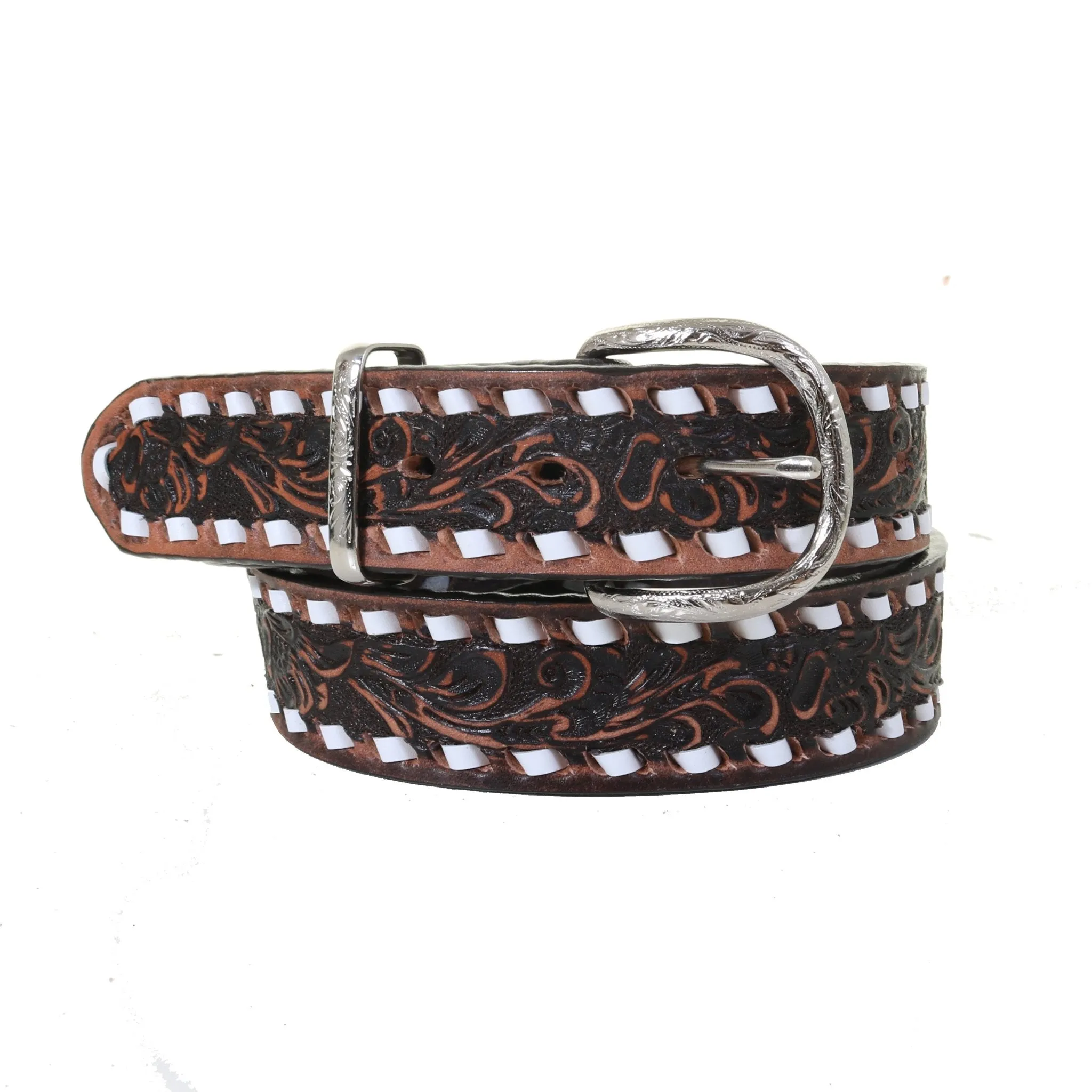 B708A - Brown Vintage Tooled Belt