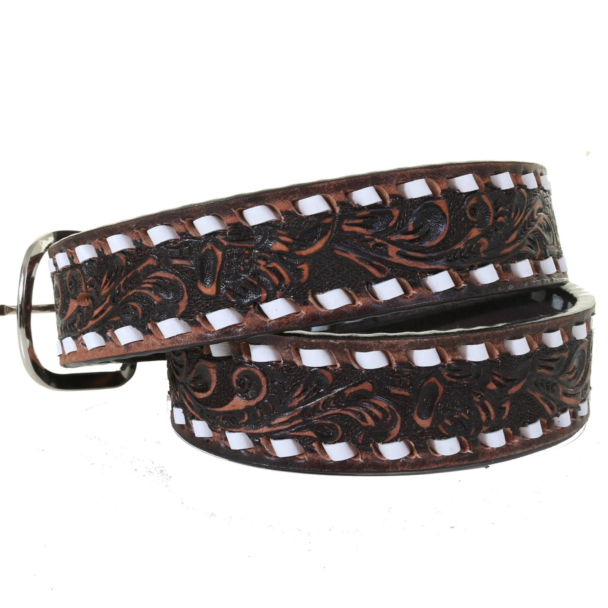 B708A - Brown Vintage Tooled Belt