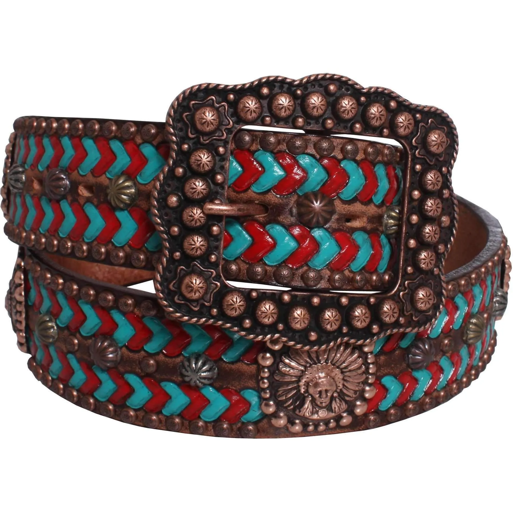 B755 - Brown Vintage Rope Tooled Belt