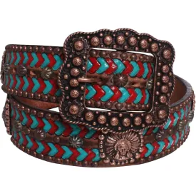 B755 - Brown Vintage Rope Tooled Belt