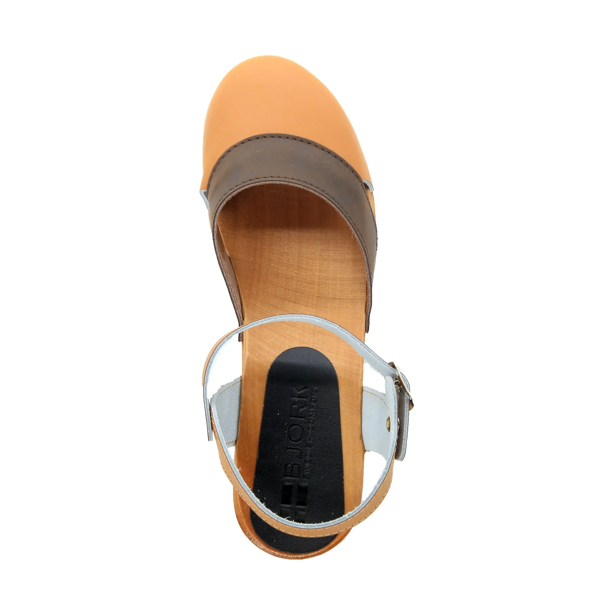 BJORK MILA Wooden Clog Sandals in Oiled Leather