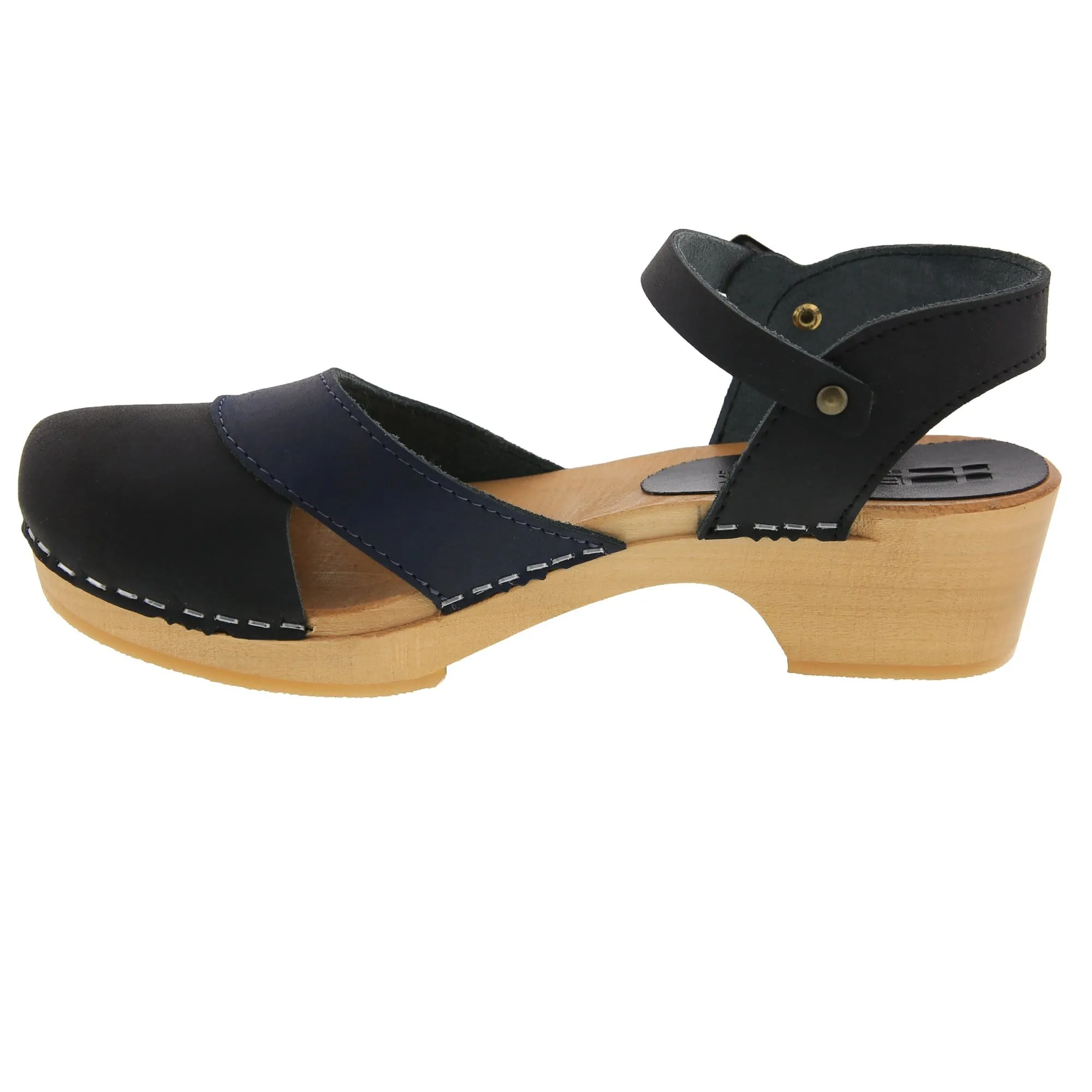 BJORK MILA Wooden Clog Sandals in Oiled Leather