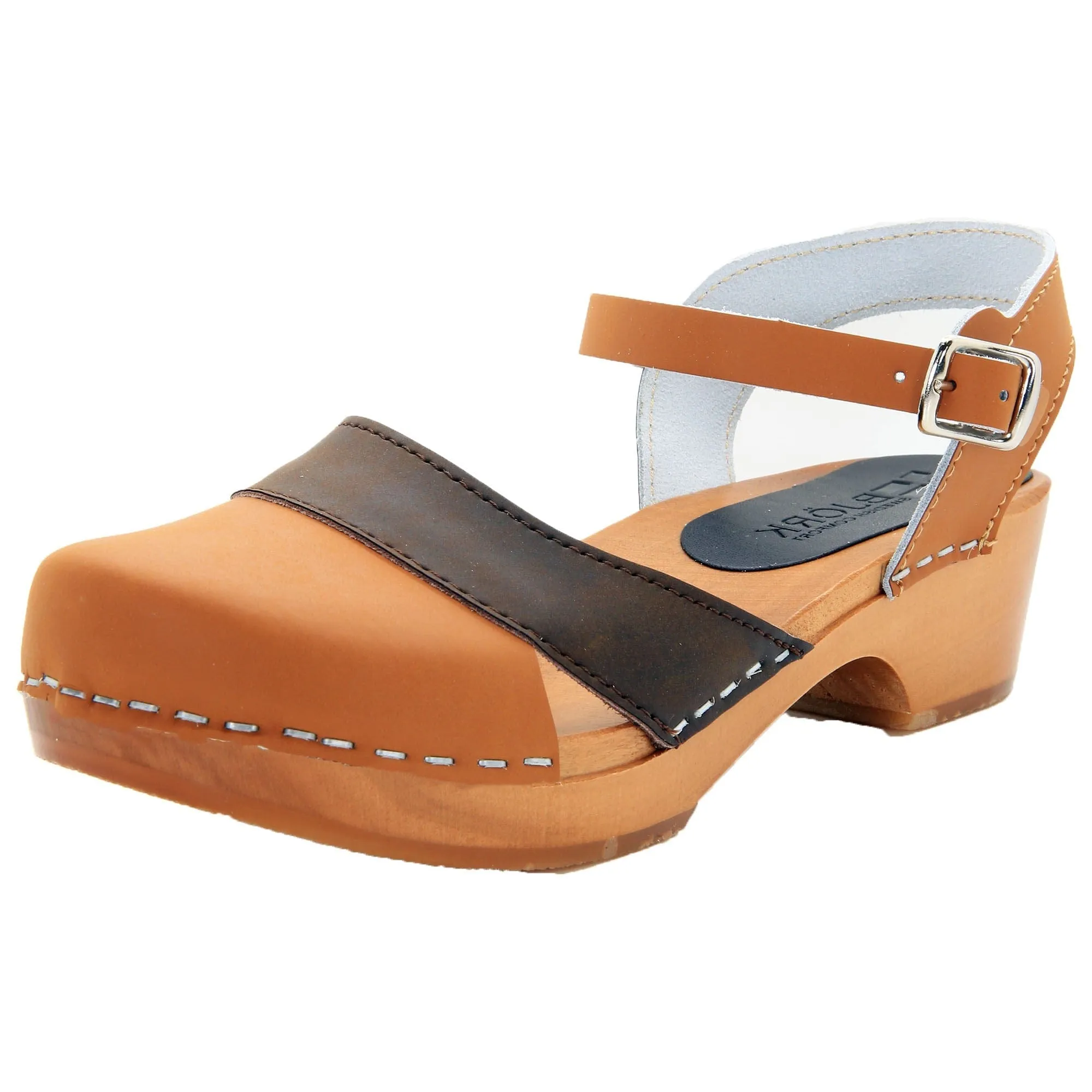BJORK MILA Wooden Clog Sandals in Oiled Leather