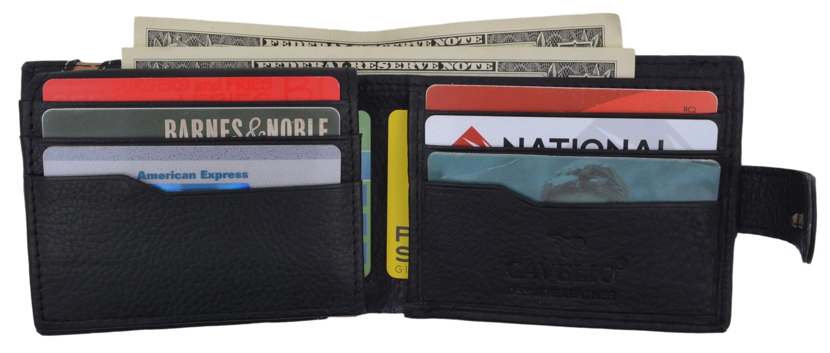 Black Bifold Mens Genuine Leather Credit Card ID Wallet with Snap Closure 404353