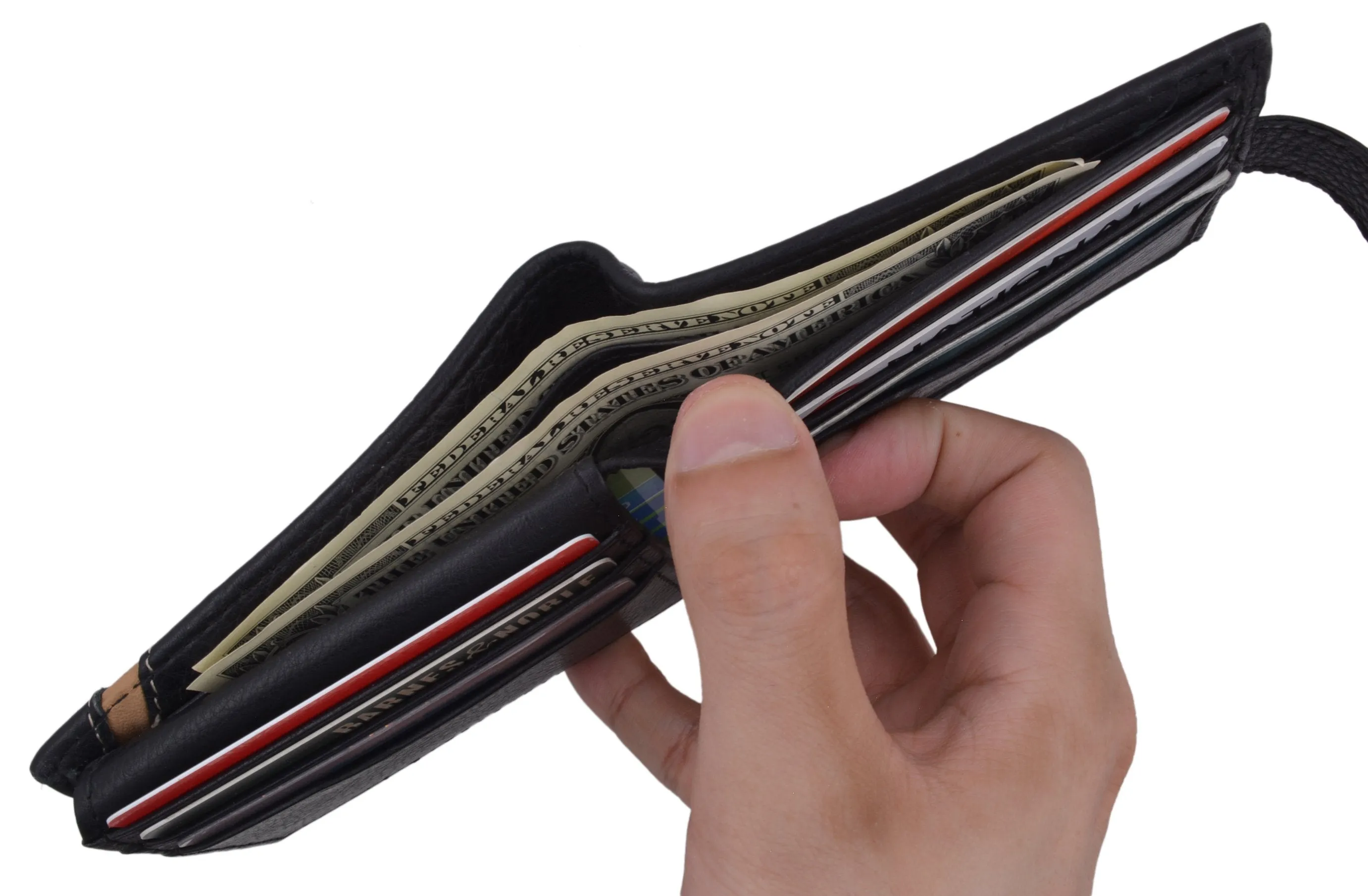 Black Bifold Mens Genuine Leather Credit Card ID Wallet with Snap Closure 404353