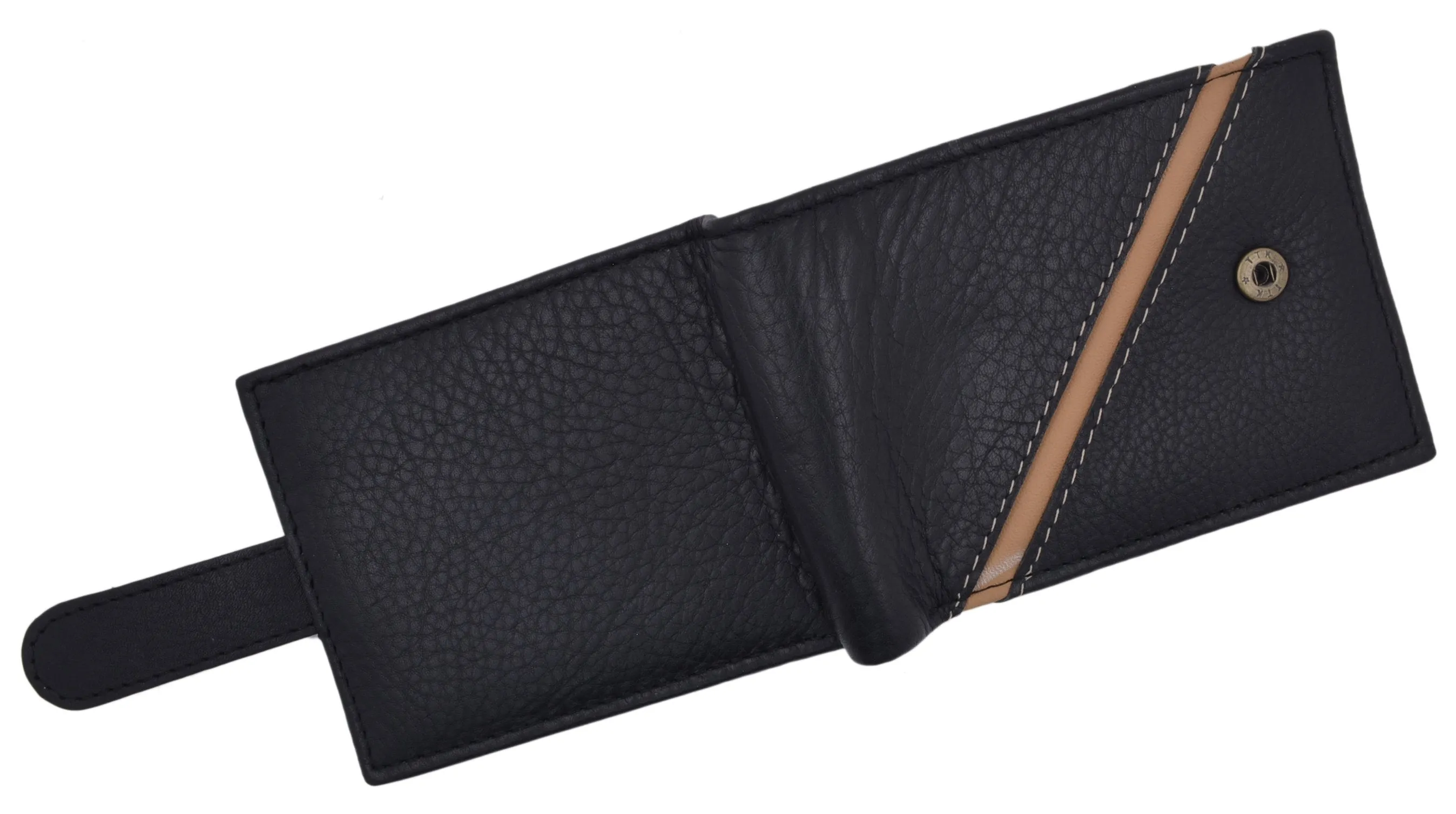 Black Bifold Mens Genuine Leather Credit Card ID Wallet with Snap Closure 404353