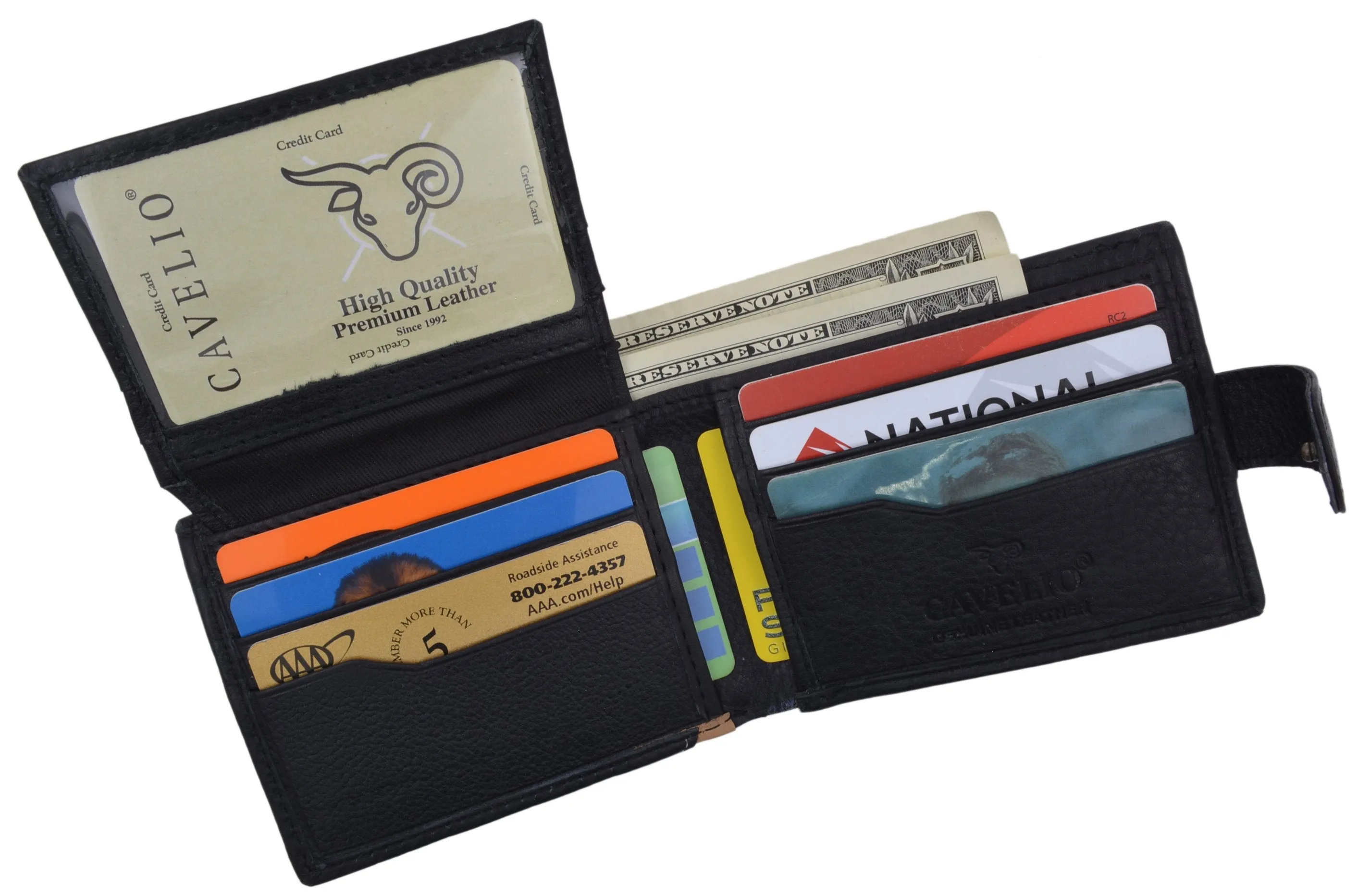 Black Bifold Mens Genuine Leather Credit Card ID Wallet with Snap Closure 404353