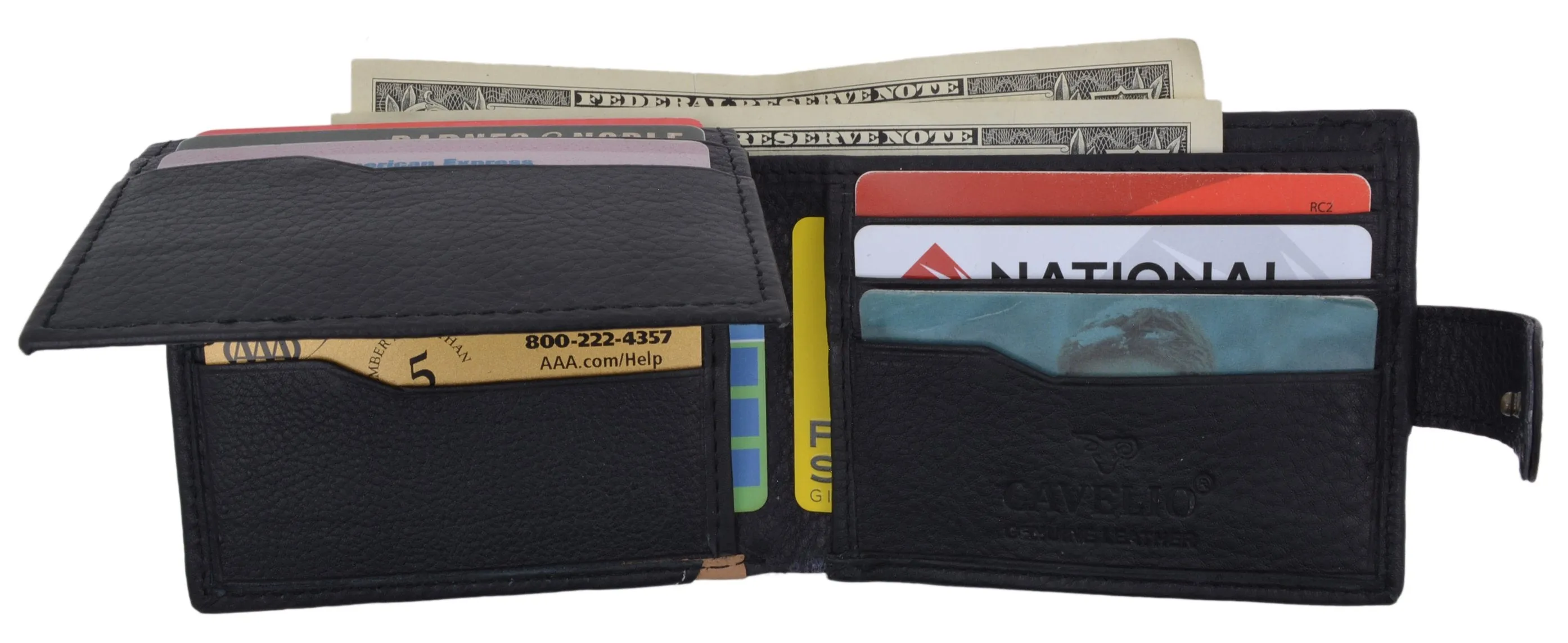 Black Bifold Mens Genuine Leather Credit Card ID Wallet with Snap Closure 404353