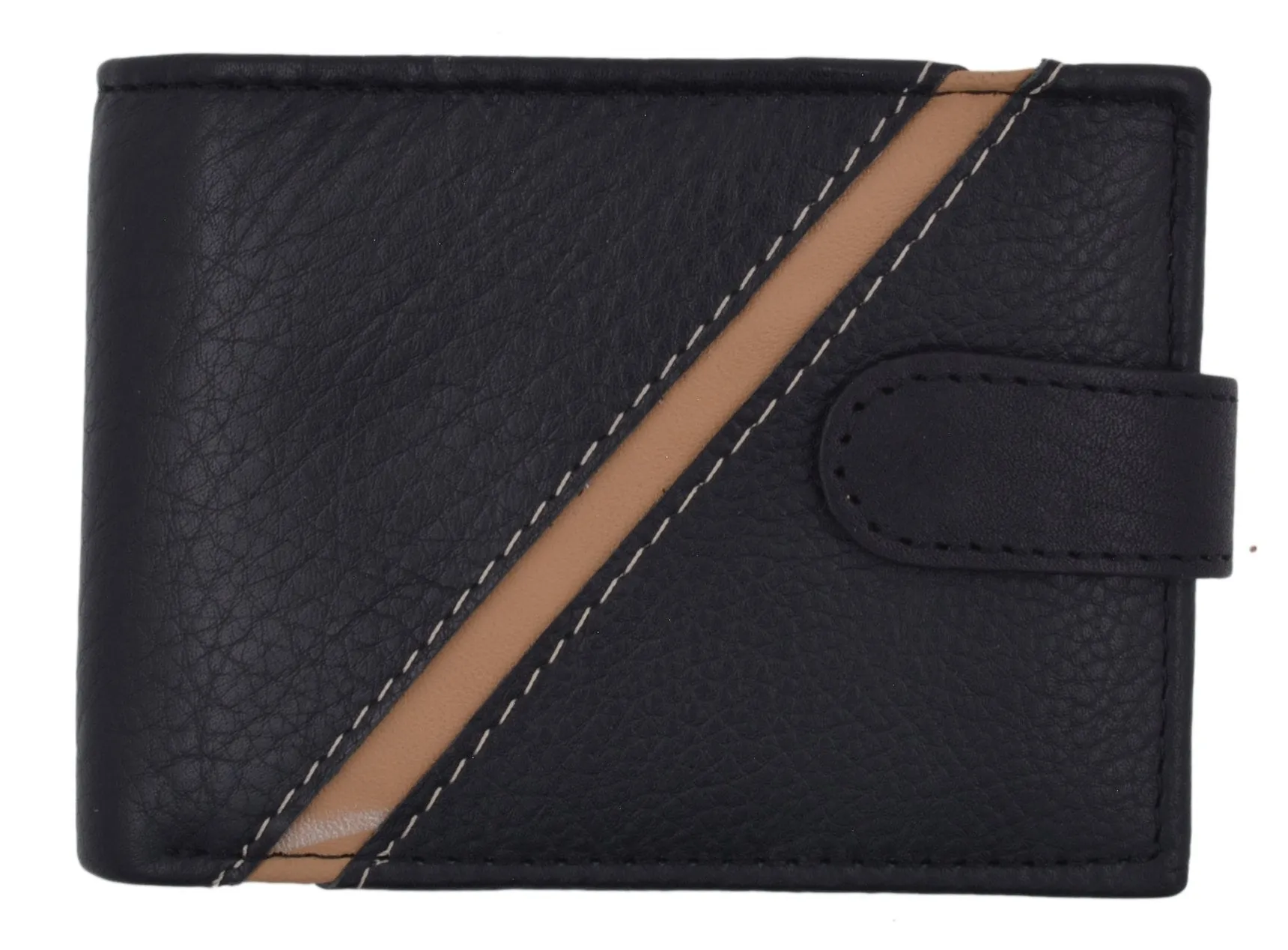 Black Bifold Mens Genuine Leather Credit Card ID Wallet with Snap Closure 404353