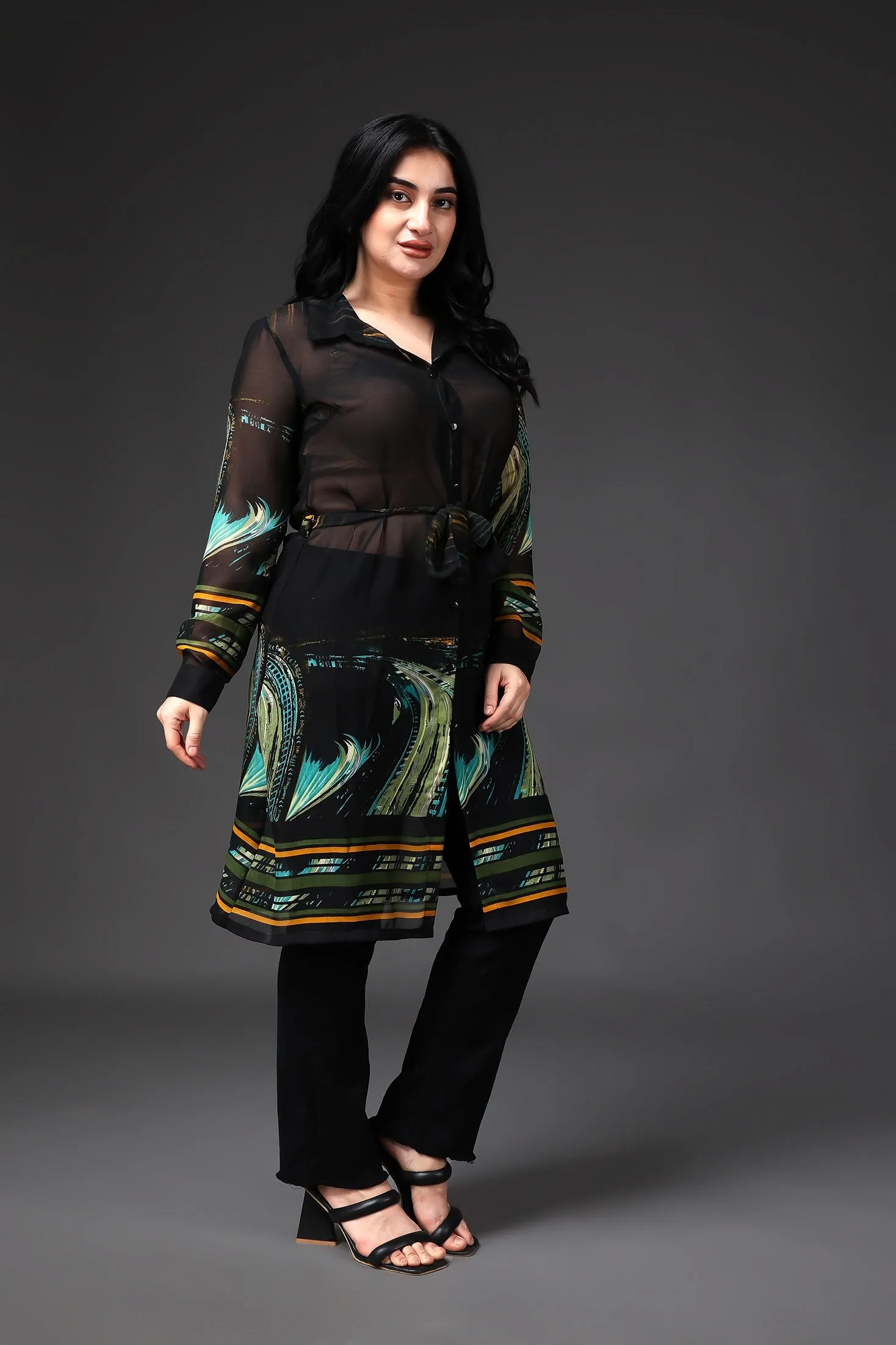 Black Border Printed Tunic with Belt