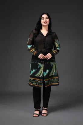 Black Border Printed Tunic with Belt