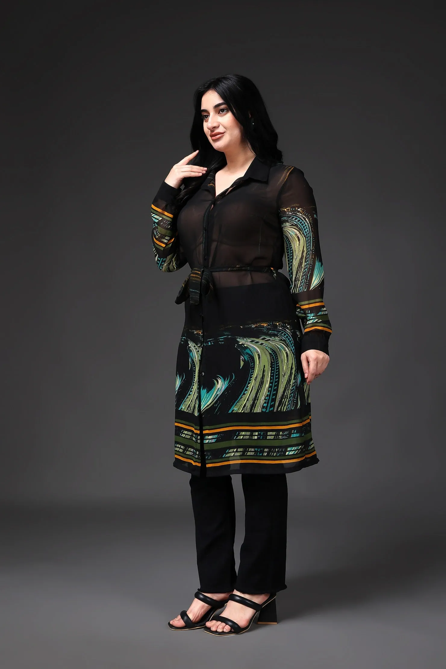 Black Border Printed Tunic with Belt