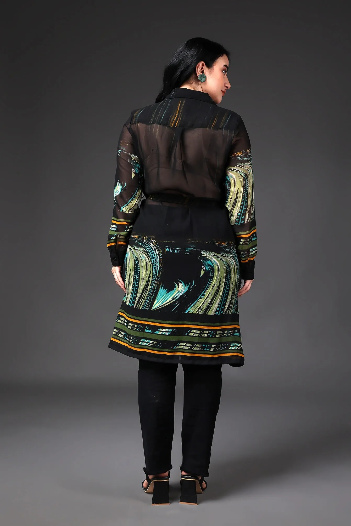 Black Border Printed Tunic with Belt