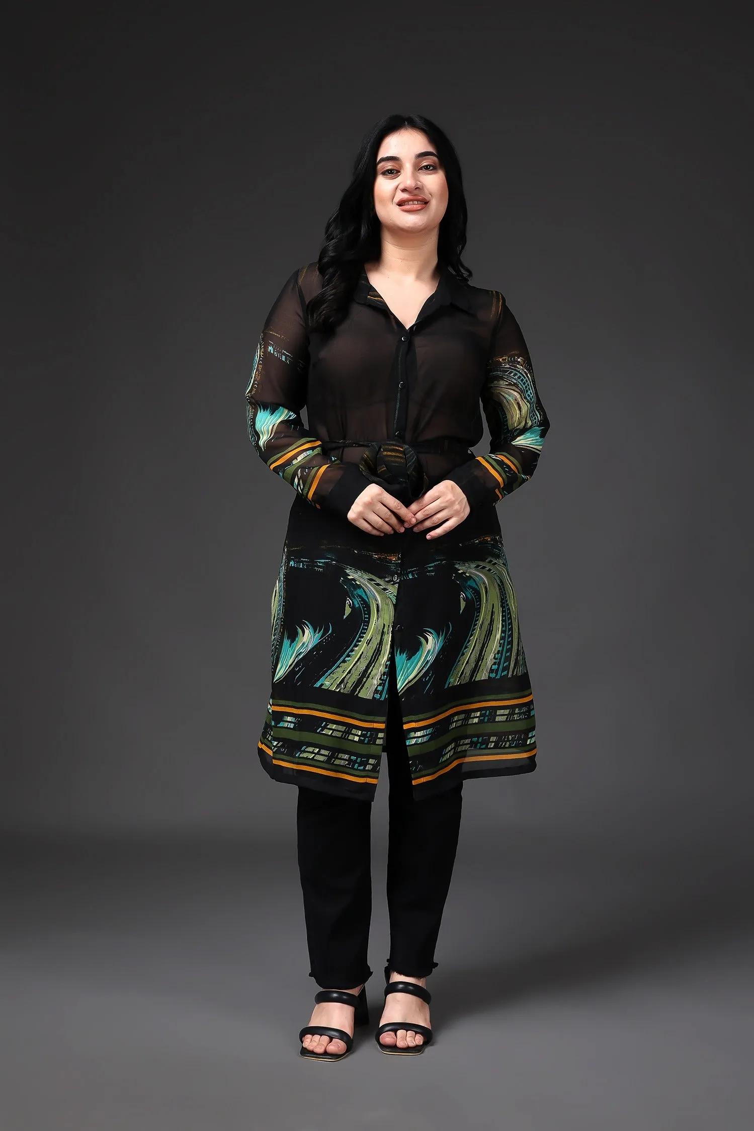 Black Border Printed Tunic with Belt