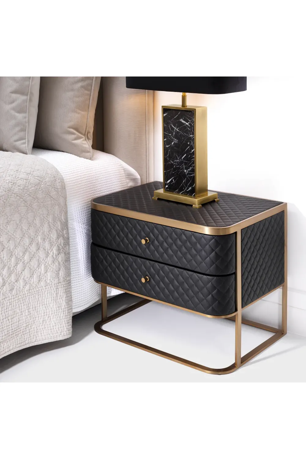 Elegant Black Leather Side Table | Eichholtz Monfort Collection