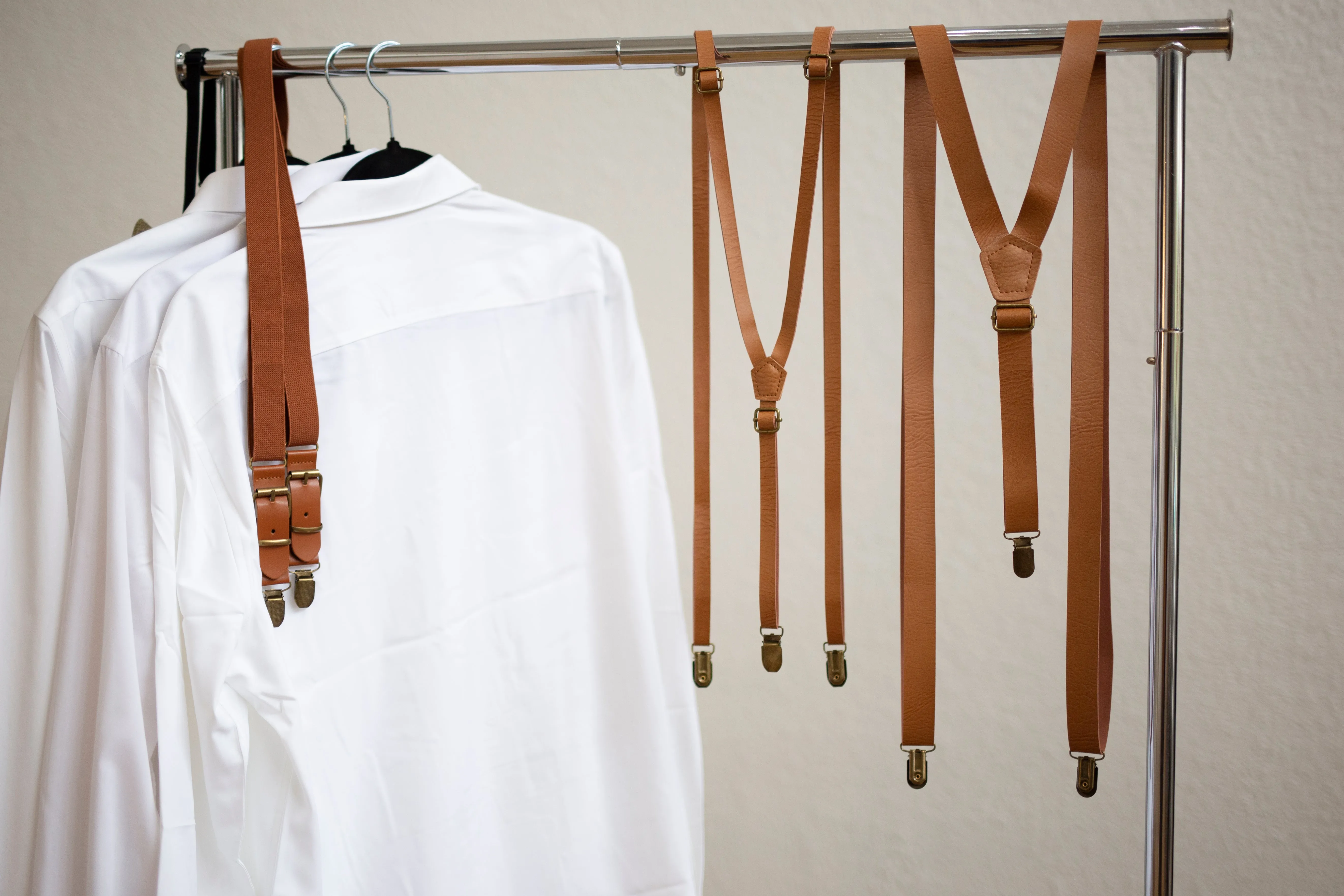 Coffee Brown Skinny Faux Leather Suspenders