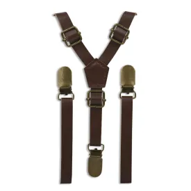 Coffee Brown Skinny Faux Leather Suspenders