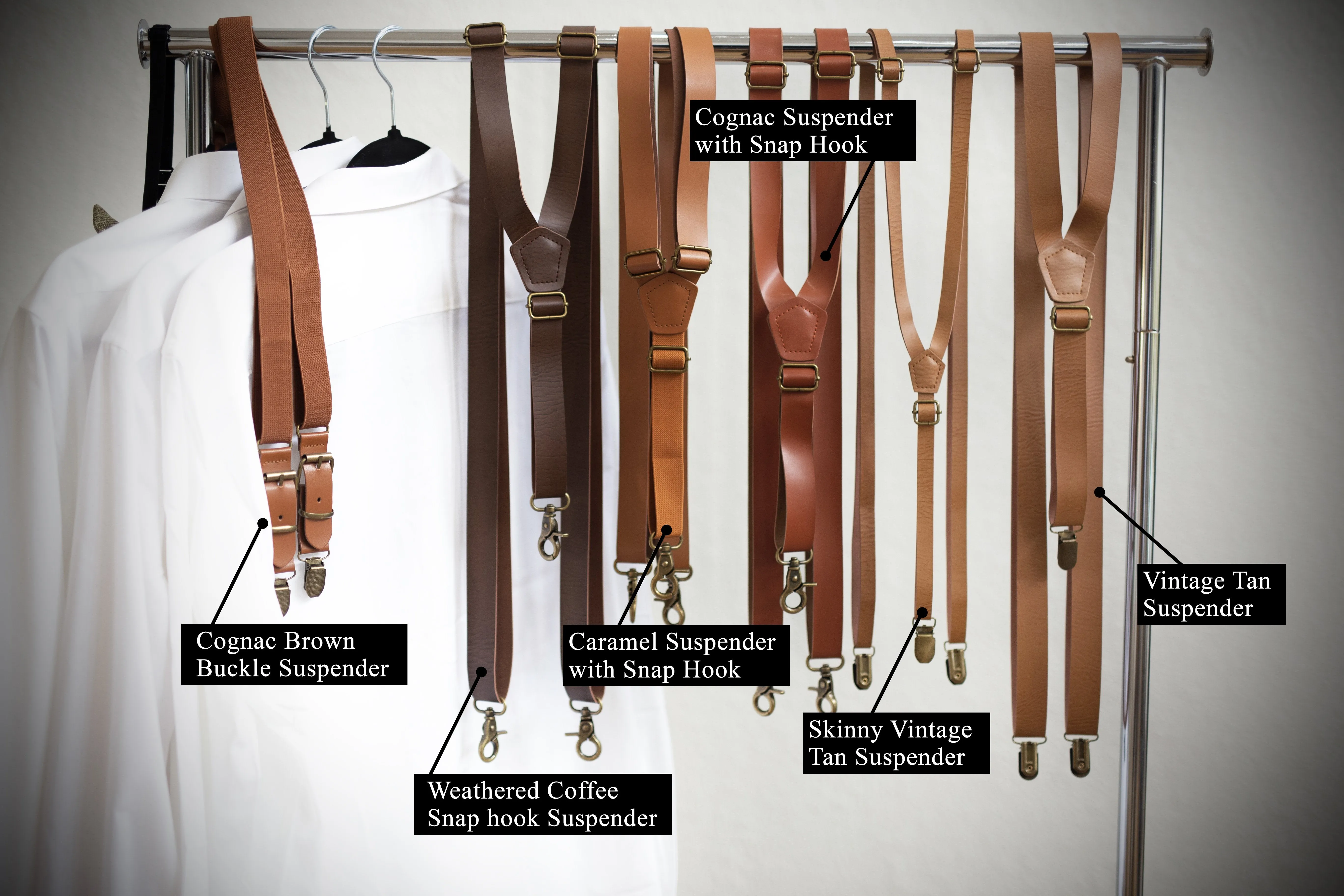 Coffee Brown Skinny Faux Leather Suspenders