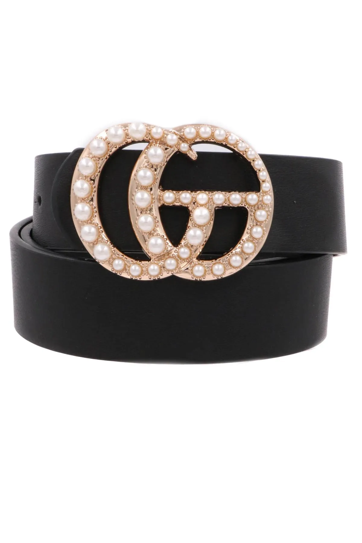 Cream Pearl Buckle Faux Leather Belt
