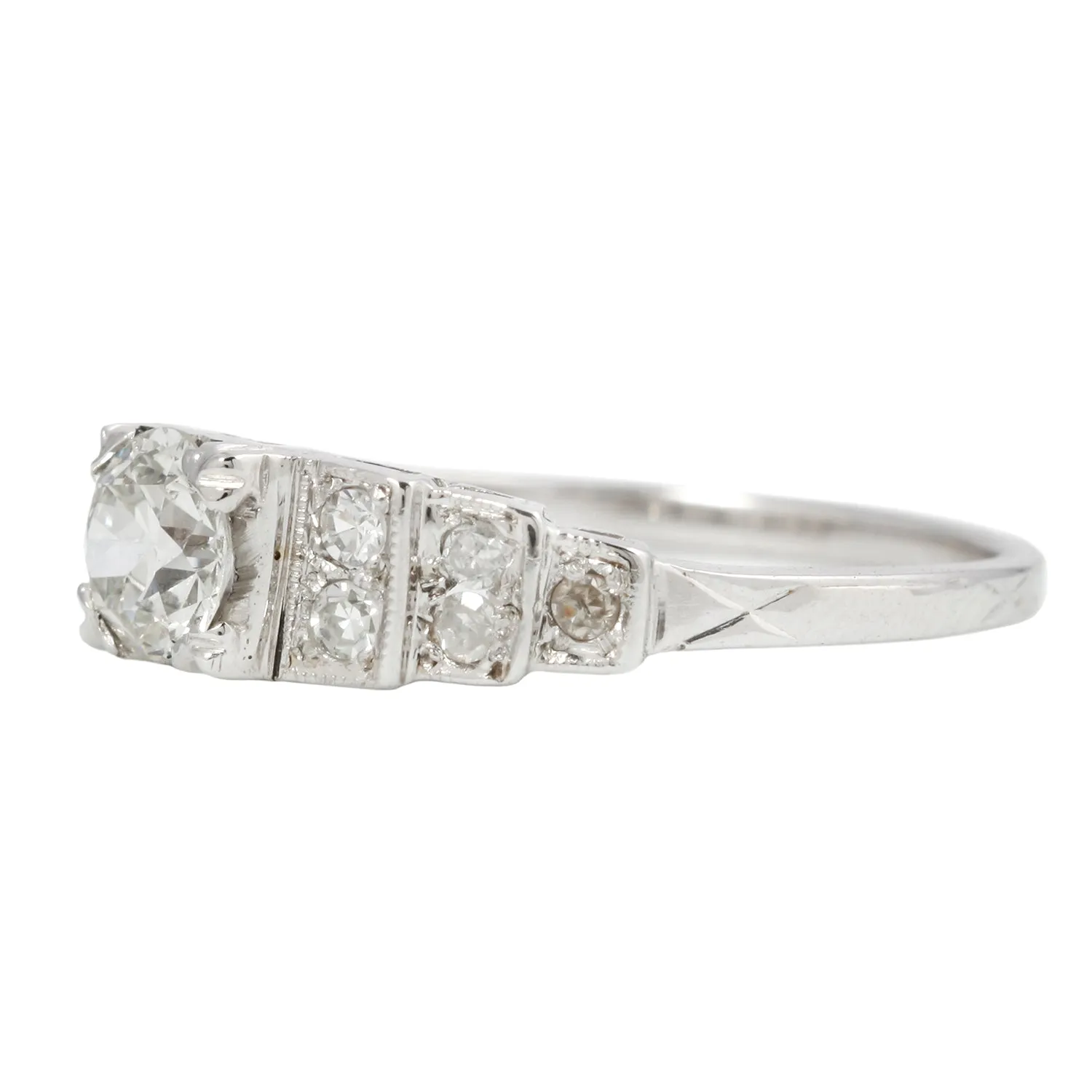 European Step Diamond Engagement Ring