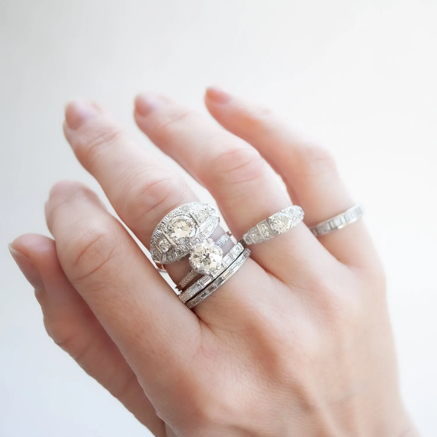 European Step Diamond Engagement Ring