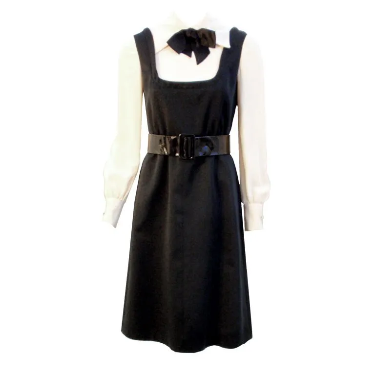 GEOFFREY BEENE 1960s Boutique Black & Cream Satin Dolly Dress